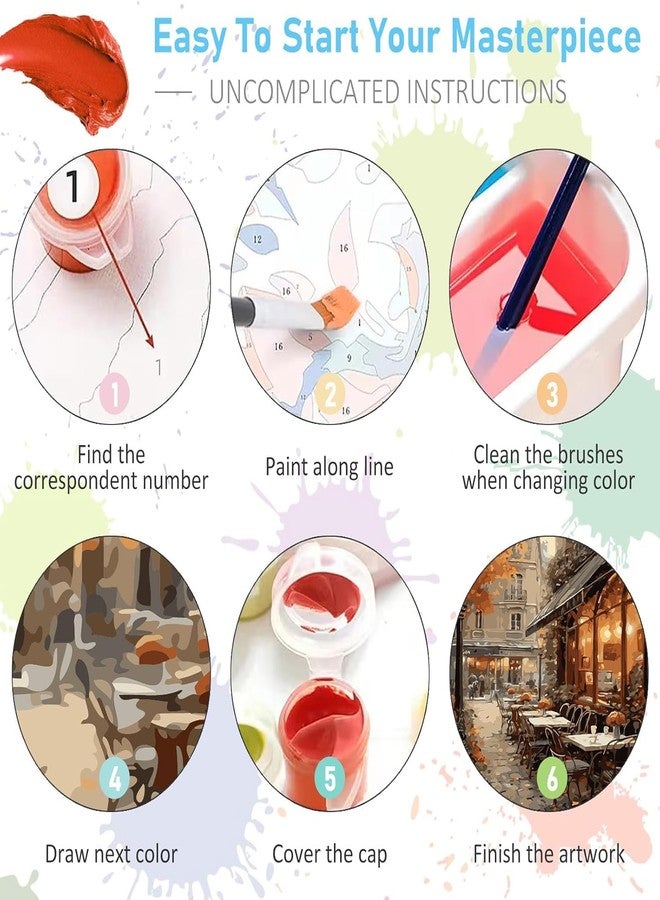 TREXEE DIY Paint by Numbers Kit for Adults & Kids - Street Cafe Adult Paint by Number Kits on Canvas for Beginners, Fall Scene DIY Acrylic Oil Number Painting Kits for Home Wall Decor Gift (16X20 IN)(without frame) - Image 3